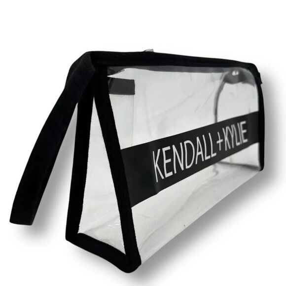 Kendall + Kylie Clear Makeup Bag NWT Black Trim Zip Wristlet Travel Pouch PVC - Picture 2 of 4